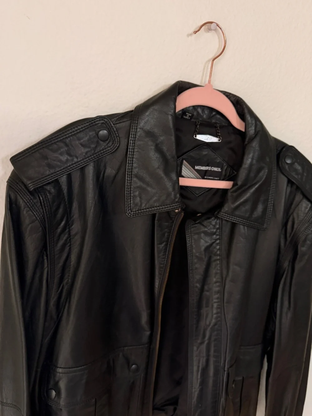 Members Only Black Leather Flight-Style Bomber Jacket‎ Classic Retro Biker M 42